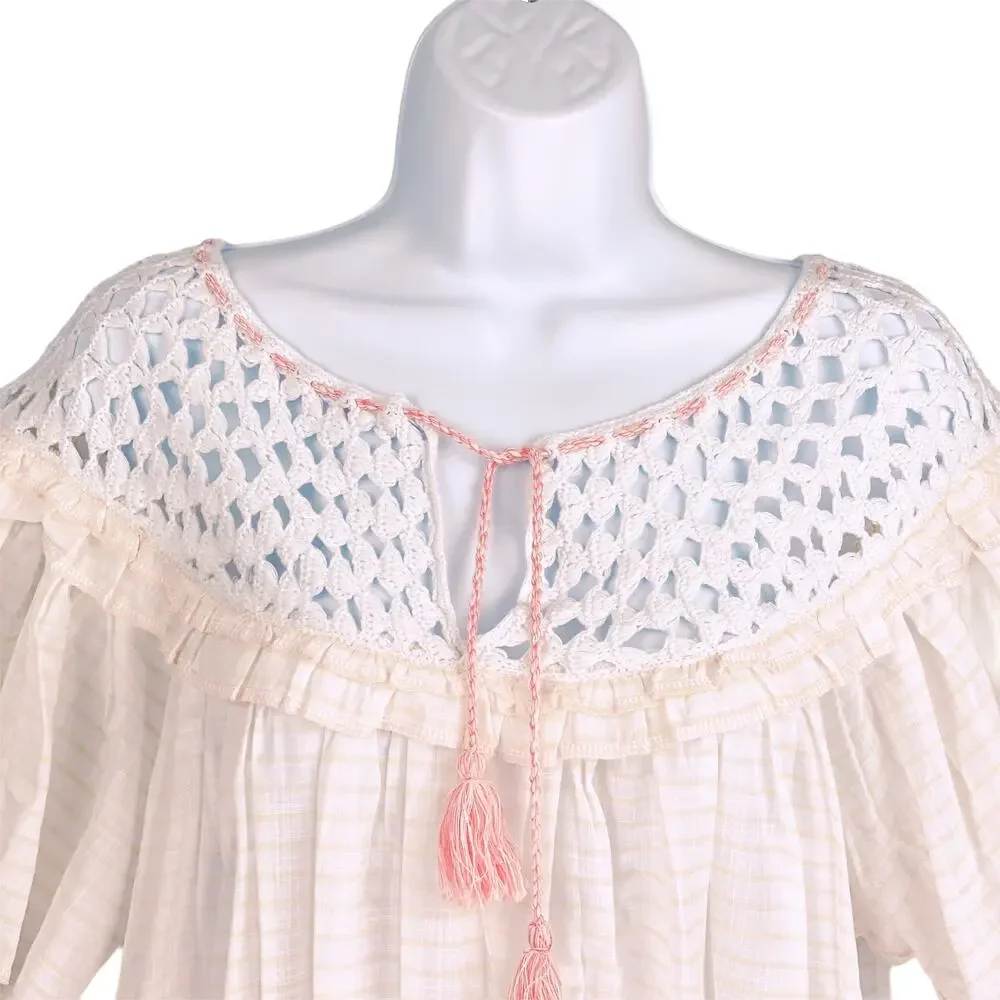 Free People Allora Allora Crochet Neck Striped Crop Top Medium NEW